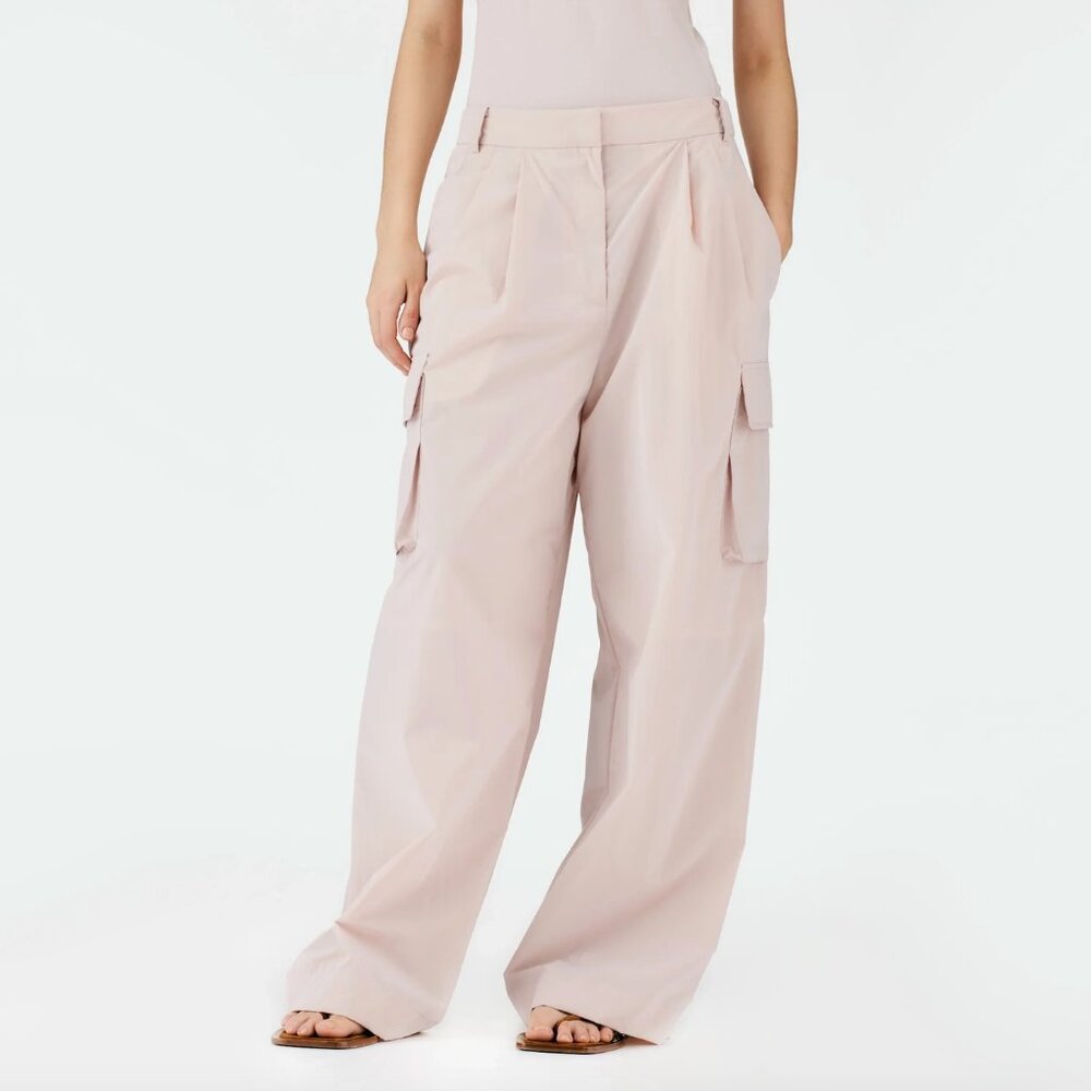 Tibi Powder Nylon Pleated Cargo Stella Pant in "Powder Pink", size 00